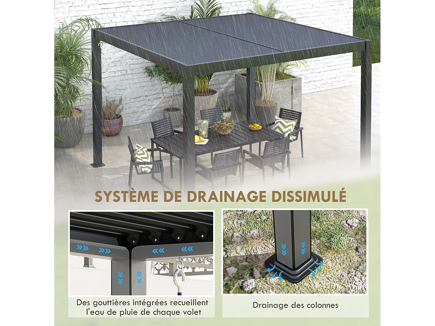 Pergola 3 x 3 m bioclimatique style contemporain alu noir