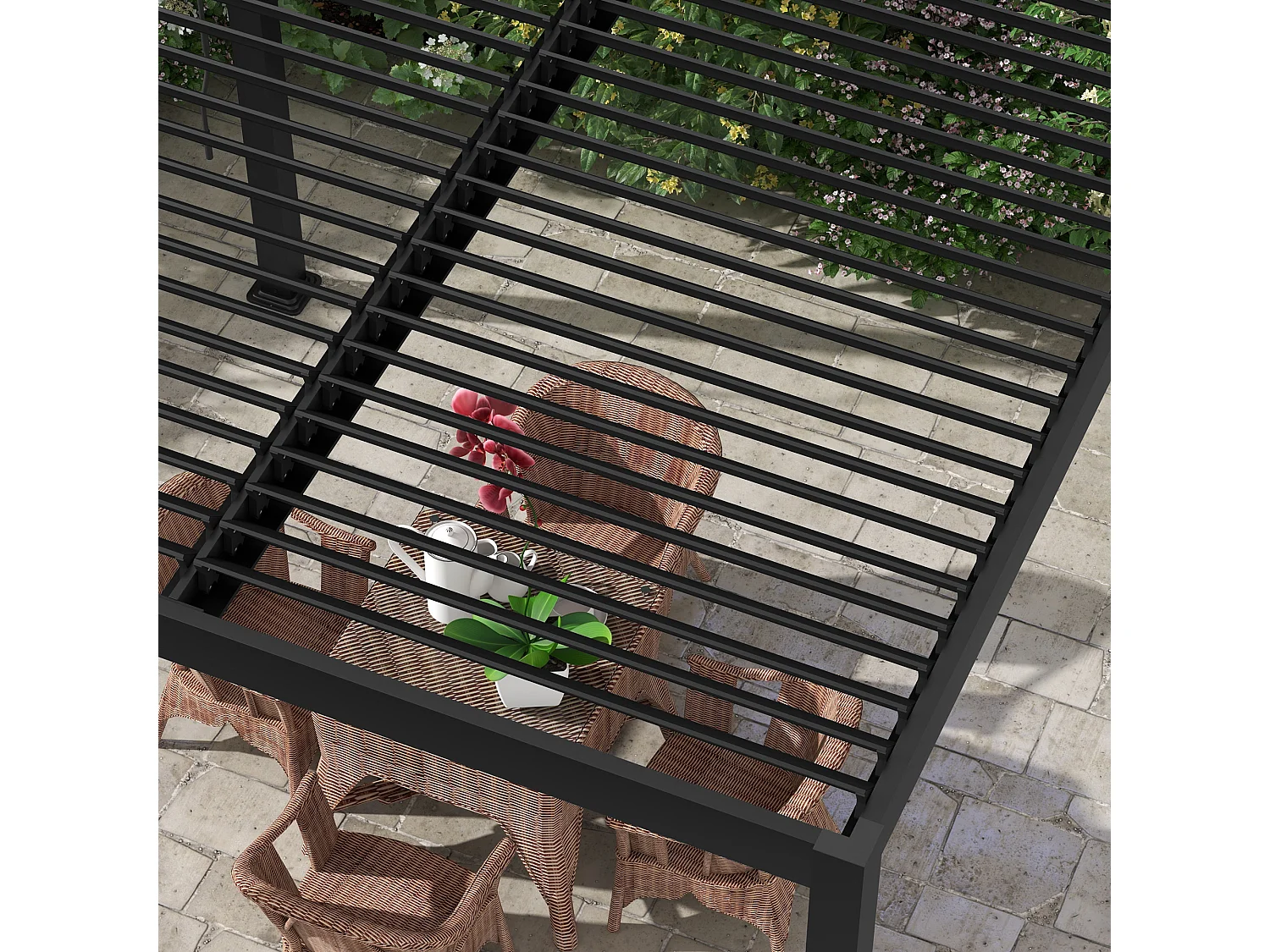 Pergola 3 x 3 m bioclimatique style contemporain alu noir