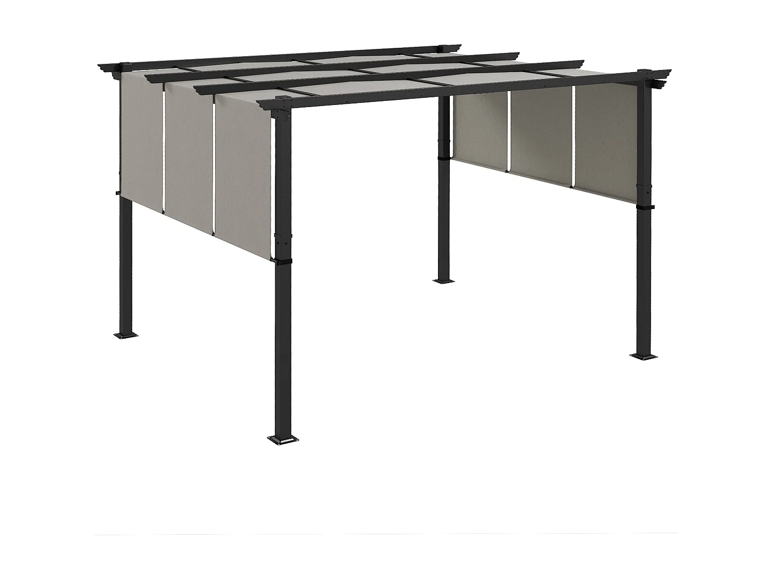 Pergola 3 toiles coulissantes - dim. 3,57L x 2,96l x 2,35H m - acier époxy noir polyester haute densité gris
