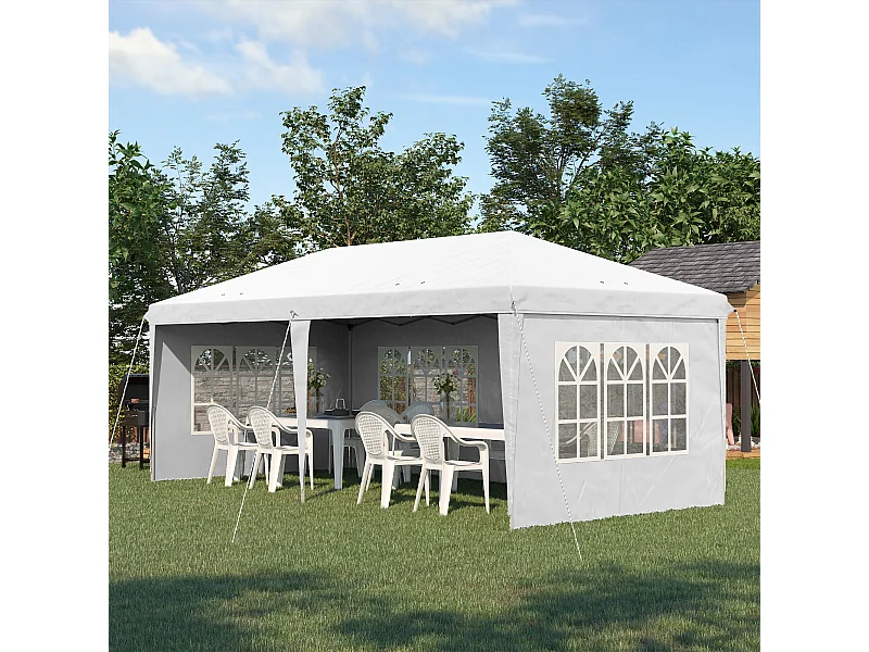 Tonnelle pop up pliante - barnum pliable - 4 cotés démontables - 4 fenêtres - acier oxford haute densité blanc
