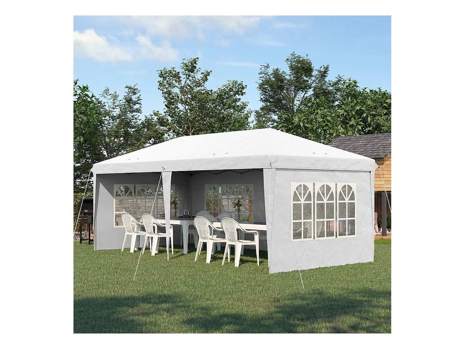 Tonnelle pop up pliante - barnum pliable - 4 cotés démontables - 4 fenêtres - acier oxford haute densité blanc