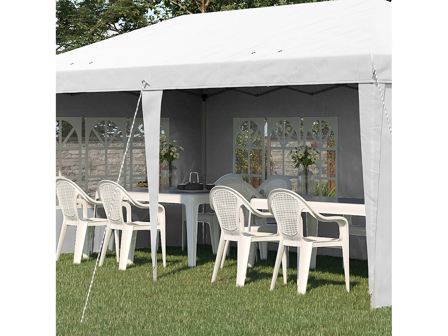 Tonnelle pop up pliante - barnum pliable - 4 cotés démontables - 4 fenêtres - acier oxford haute densité blanc
