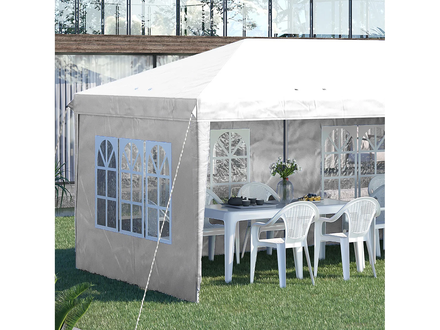 Tonnelle pop up pliante - barnum pliable - 4 cotés démontables - 4 fenêtres - acier oxford haute densité blanc
