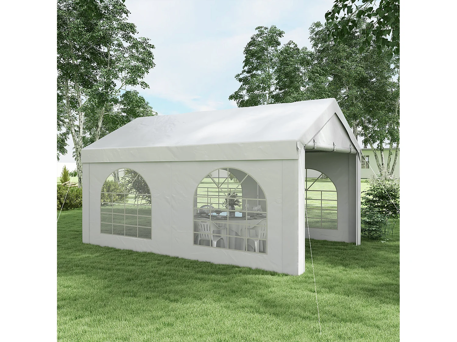 Tente de réception tonnelle barnum dim. 5L x 3l x 2,85H m 2 portes zippées acier galvanisé PE blanc