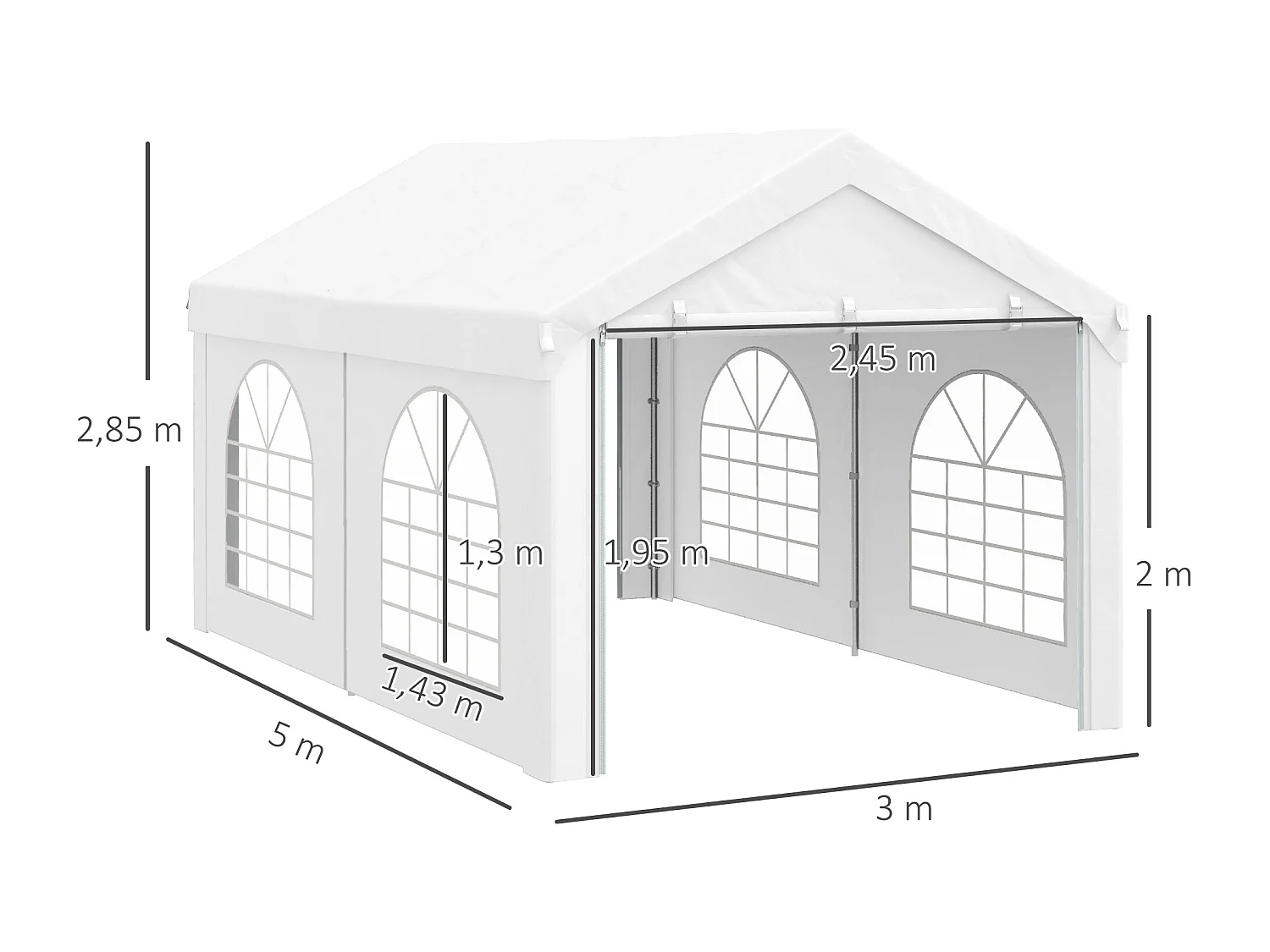 Tente de réception tonnelle barnum dim. 5L x 3l x 2,85H m 2 portes zippées acier galvanisé PE blanc