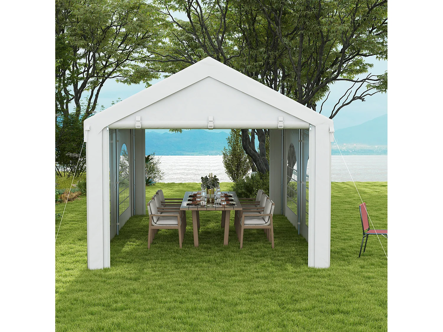 Tente de réception tonnelle barnum dim. 5L x 3l x 2,85H m 2 portes zippées acier galvanisé PE blanc