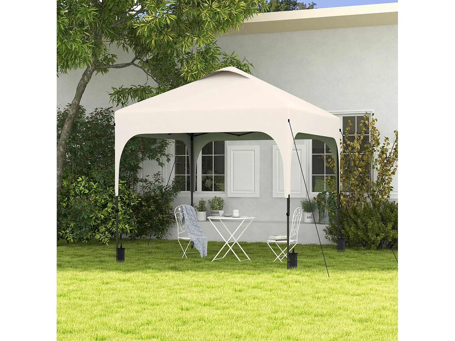 Tonnelle barnum automatique pop-up dim. 2,53L x 2,53l x 2,68H m hauteur réglable nombreux accessoires inclus acier oxford beige