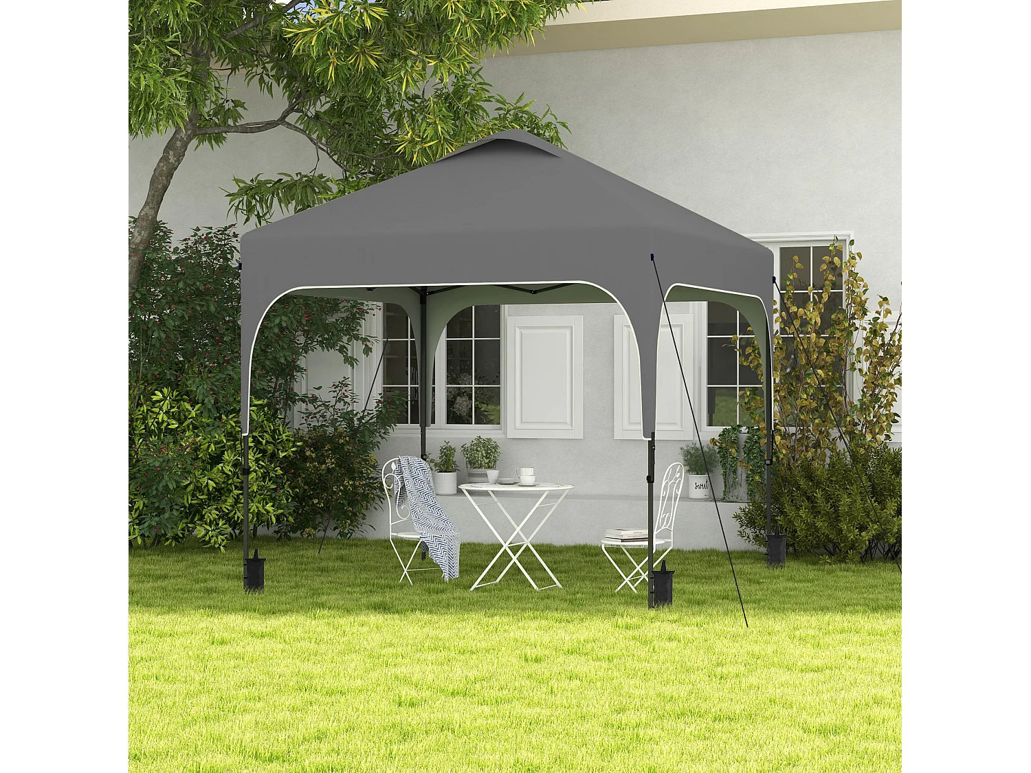 Tonnelle barnum automatique pop-up dim. 2,53L x 2,53l x 2,68H m hauteur réglable nombreux accessoires inclus acier oxford gri
