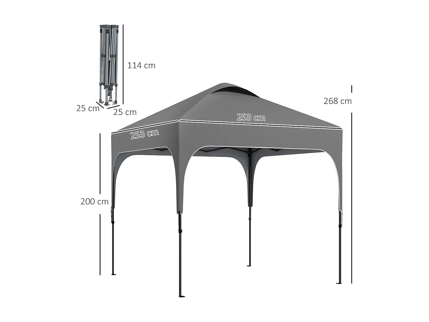 Tonnelle barnum automatique pop-up dim. 2,53L x 2,53l x 2,68H m hauteur réglable nombreux accessoires inclus acier oxford gri