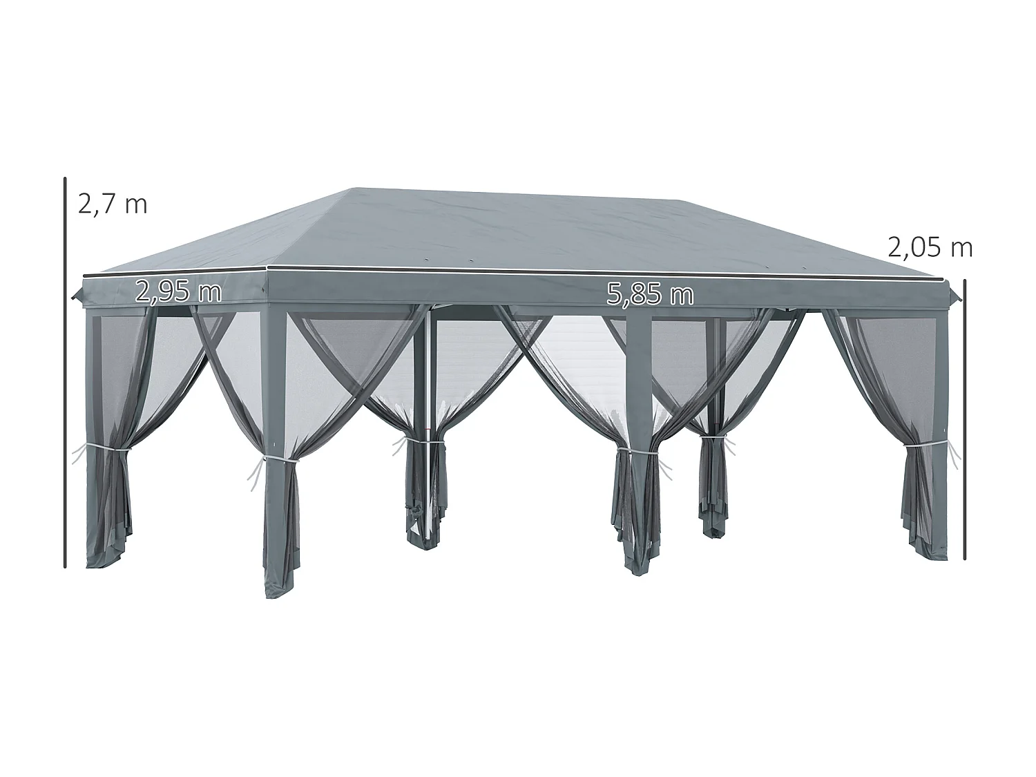 Tonnelle barnum pliant style colonial dim. 5,85L x 2,95l x 2,7H m 6 moustiquaires sac de transport gris