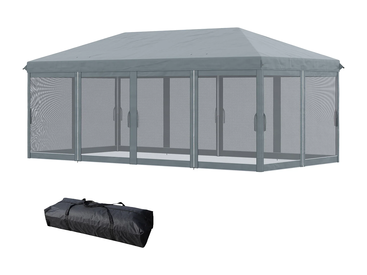 Tonnelle barnum pliant style colonial dim. 5,85L x 2,95l x 2,7H m 6 moustiquaires sac de transport gris