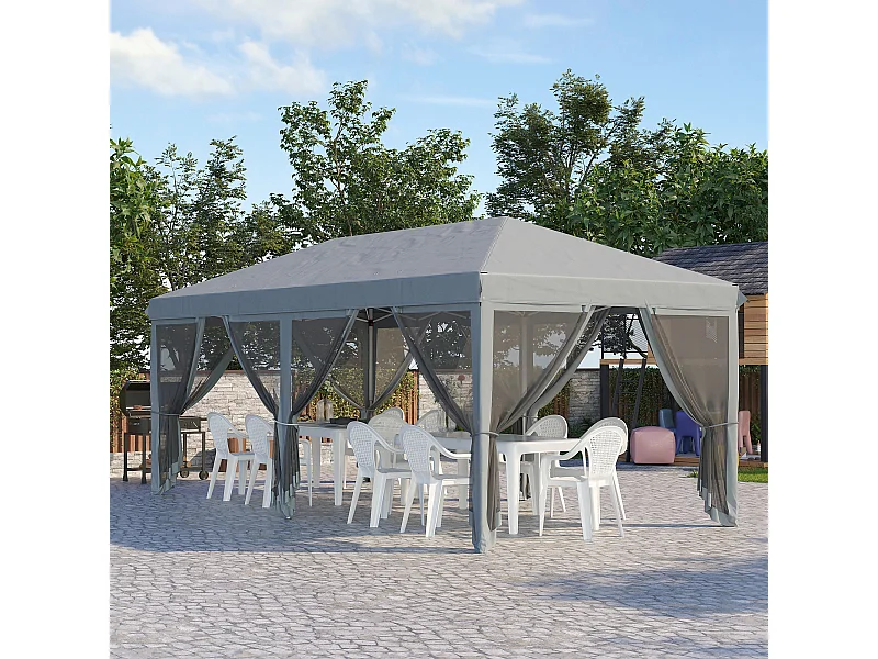 Tonnelle barnum pliant style colonial dim. 5,85L x 2,95l x 2,7H m 6 moustiquaires sac de transport gris