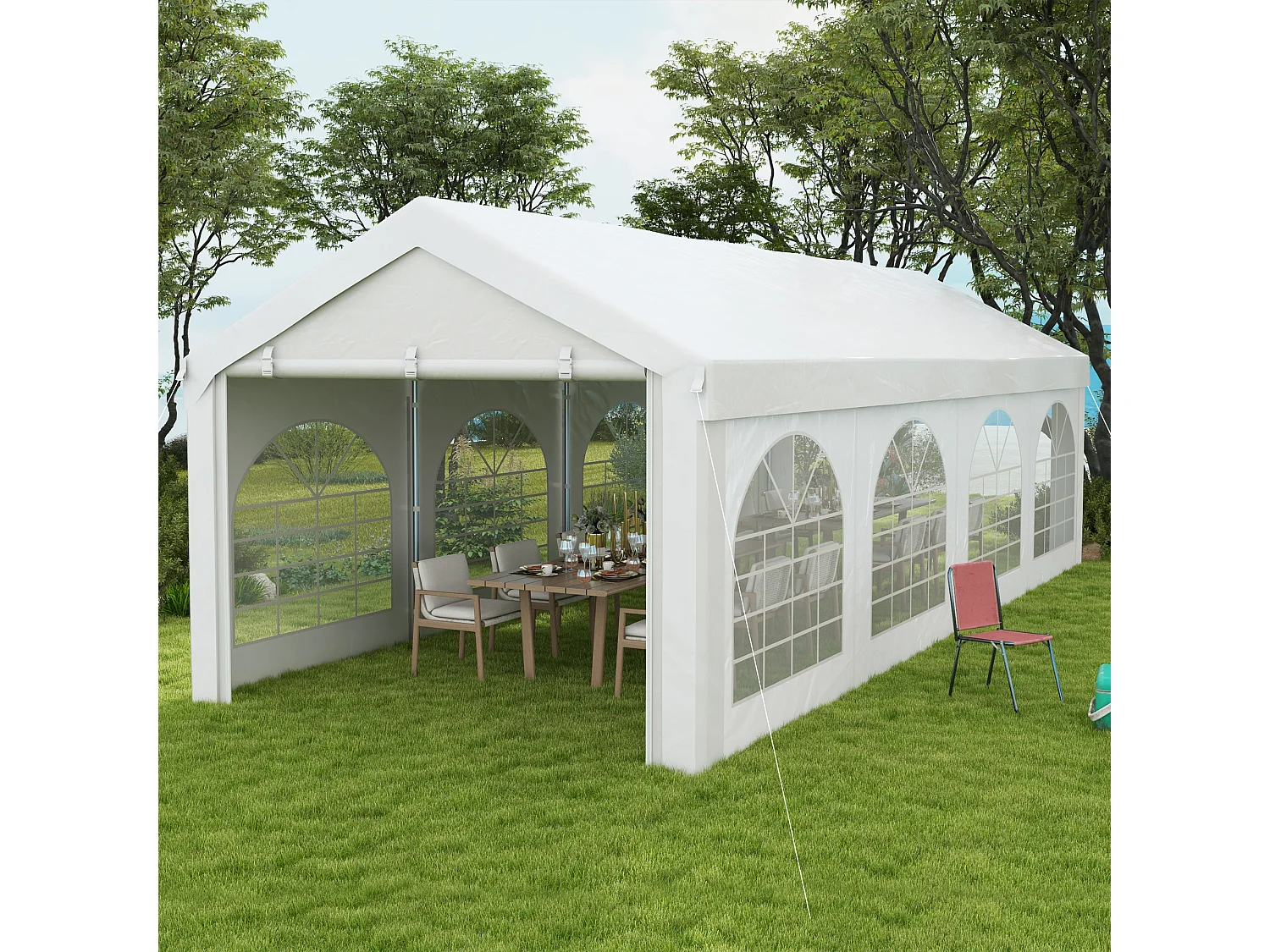 Tente de réception tonnelle barnum dim. 7,96L x 2,97l x 2,85H m 2 portes zippées acier galvanisé PE blanc