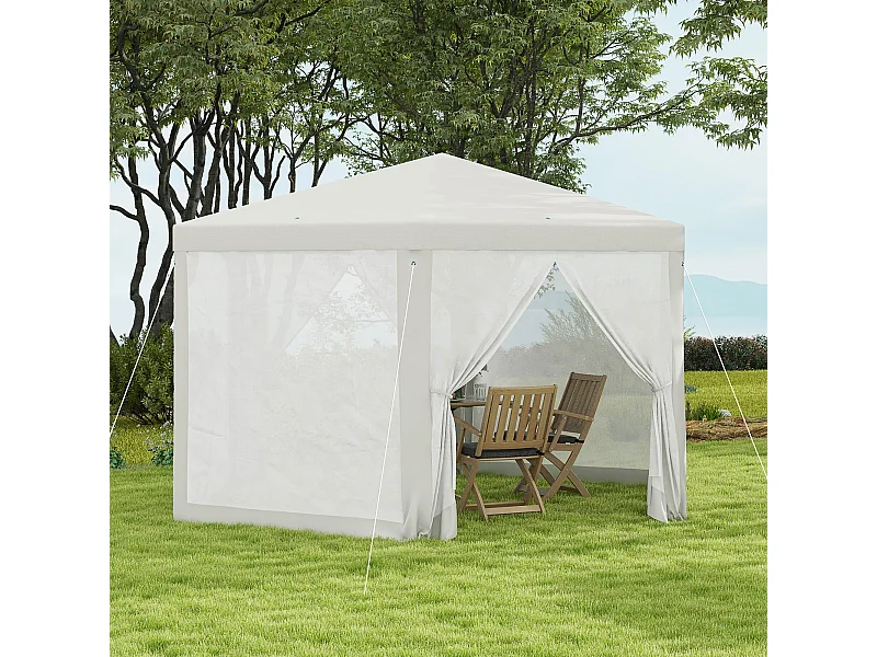 Tonnelle barnum tente de réception hexagonale 10 m² style cosy métal polyester imperméabilisé surface env. 10 m² crème