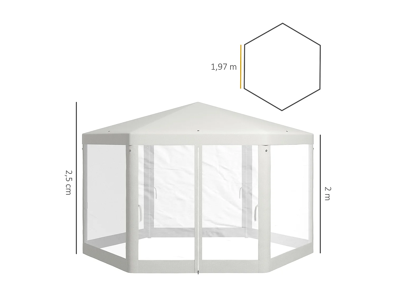 Tonnelle barnum tente de réception hexagonale 10 m² style cosy métal polyester imperméabilisé surface env. 10 m² crème
