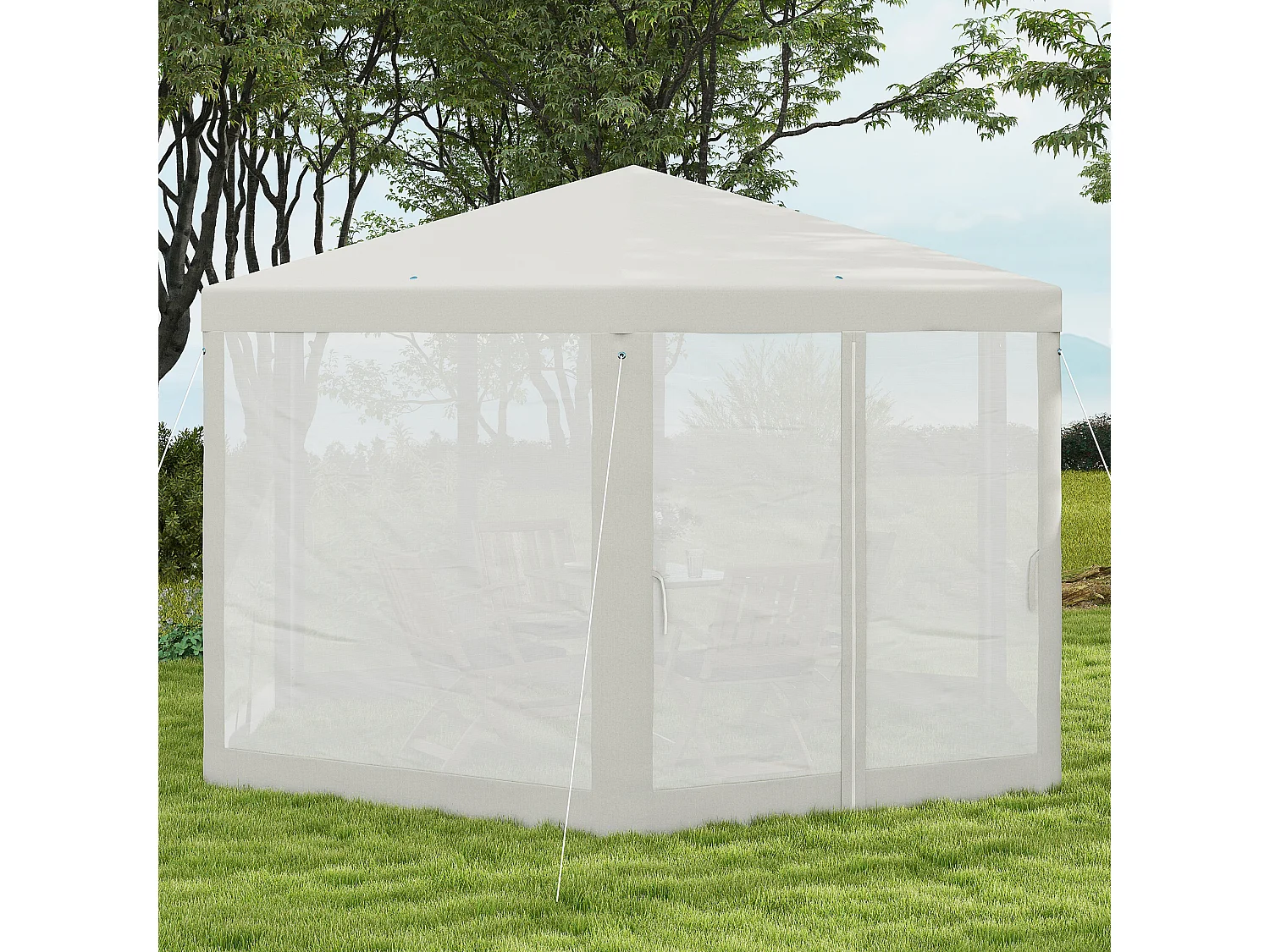 Tonnelle barnum tente de réception hexagonale 10 m² style cosy métal polyester imperméabilisé surface env. 10 m² crème