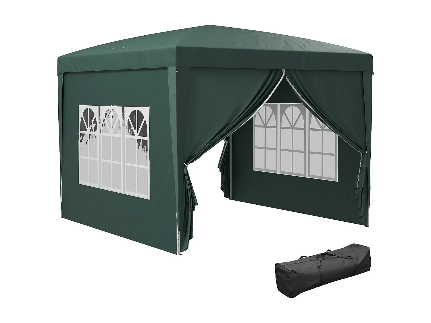 Tonnelle barnum pop-up pliant dim. 3L x 3l x 2,58H m 2 fenêtres sac transport acier Oxford vert