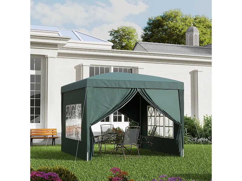 Tonnelle barnum pop-up pliant dim. 3L x 3l x 2,58H m 2 fenêtres sac transport acier Oxford vert