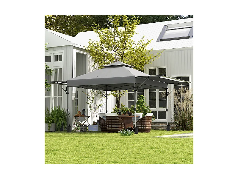 Tonnelle pop-up de jardin barnum pliant 5 x 3 m - sac à de transport à roulettes inclus - acier oxford gris