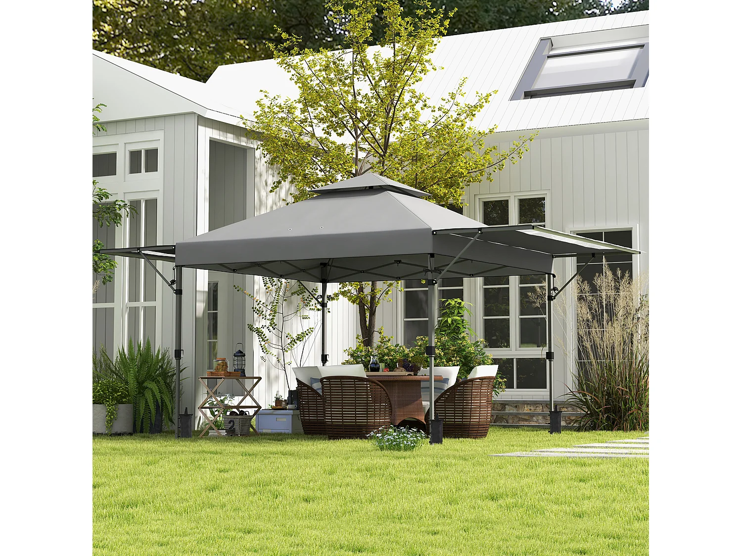 Tonnelle pop-up de jardin barnum pliant 5 x 3 m - sac à de transport à roulettes inclus - acier oxford gris