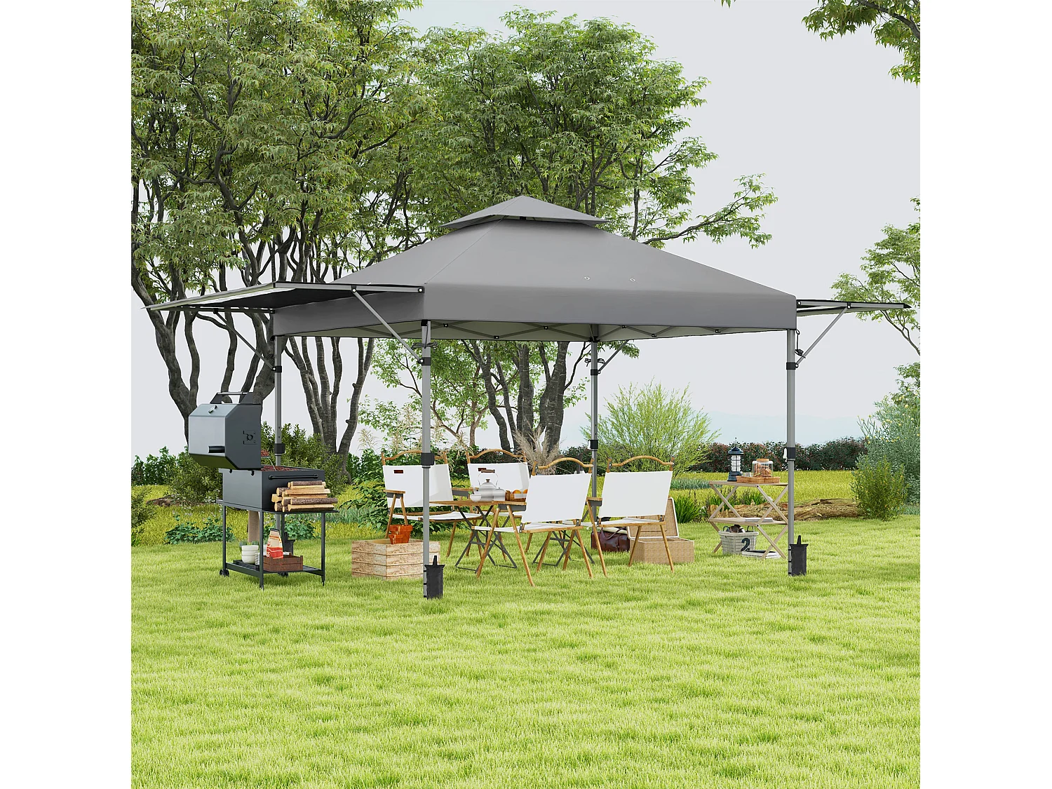 Tonnelle pop-up de jardin barnum pliant 5 x 3 m - sac à de transport à roulettes inclus - acier oxford gris