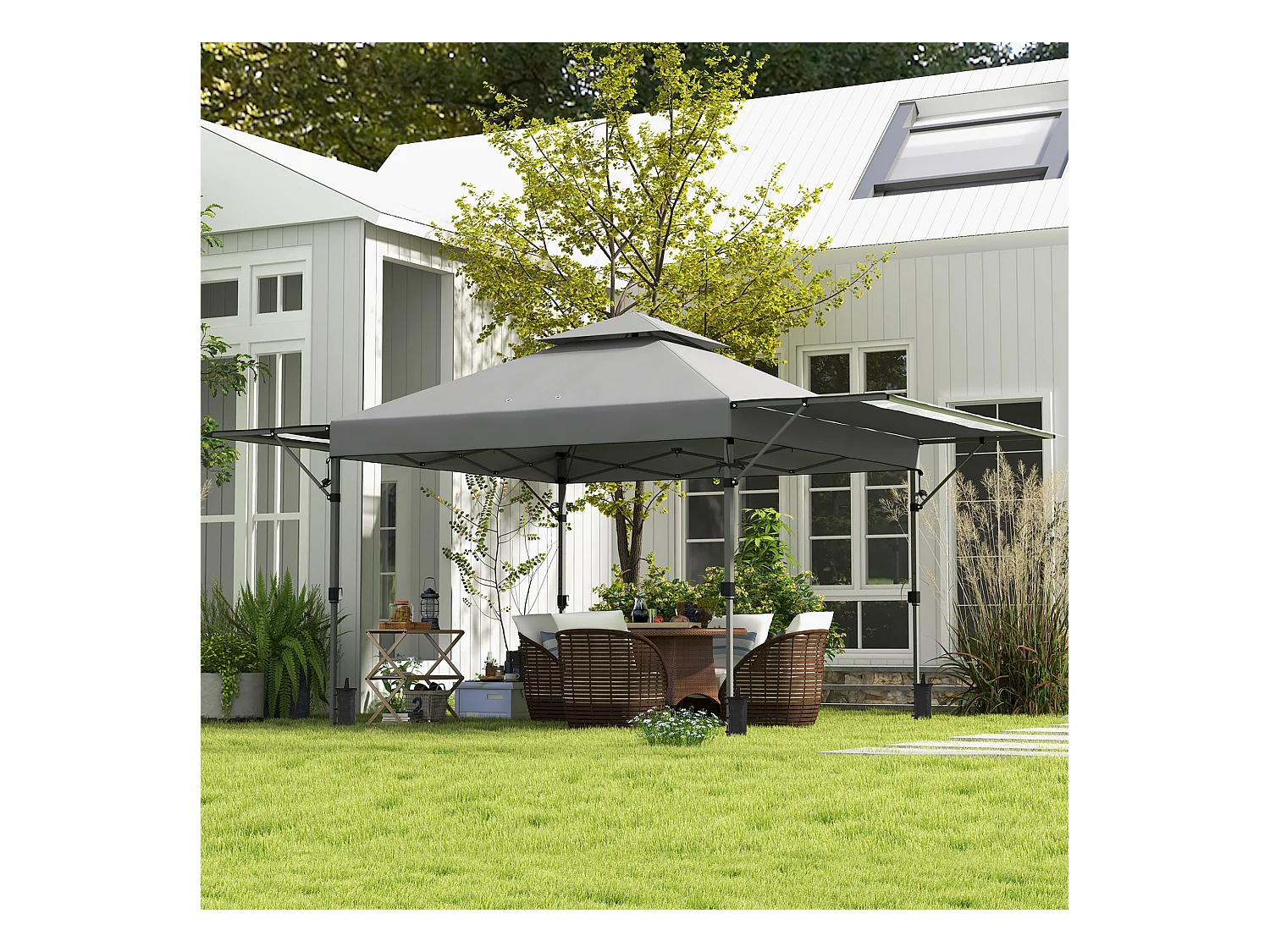 Tonnelle pop-up de jardin barnum pliant 5 x 3 m - sac à de transport à roulettes inclus - acier oxford gris