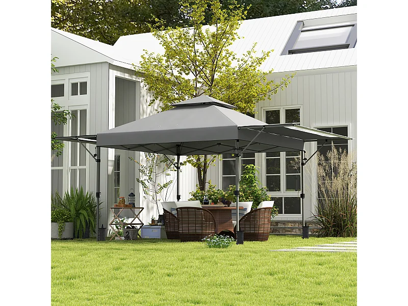 Tonnelle pop-up de jardin barnum pliant 5 x 3 m - sac à de transport à roulettes inclus - acier oxford gris