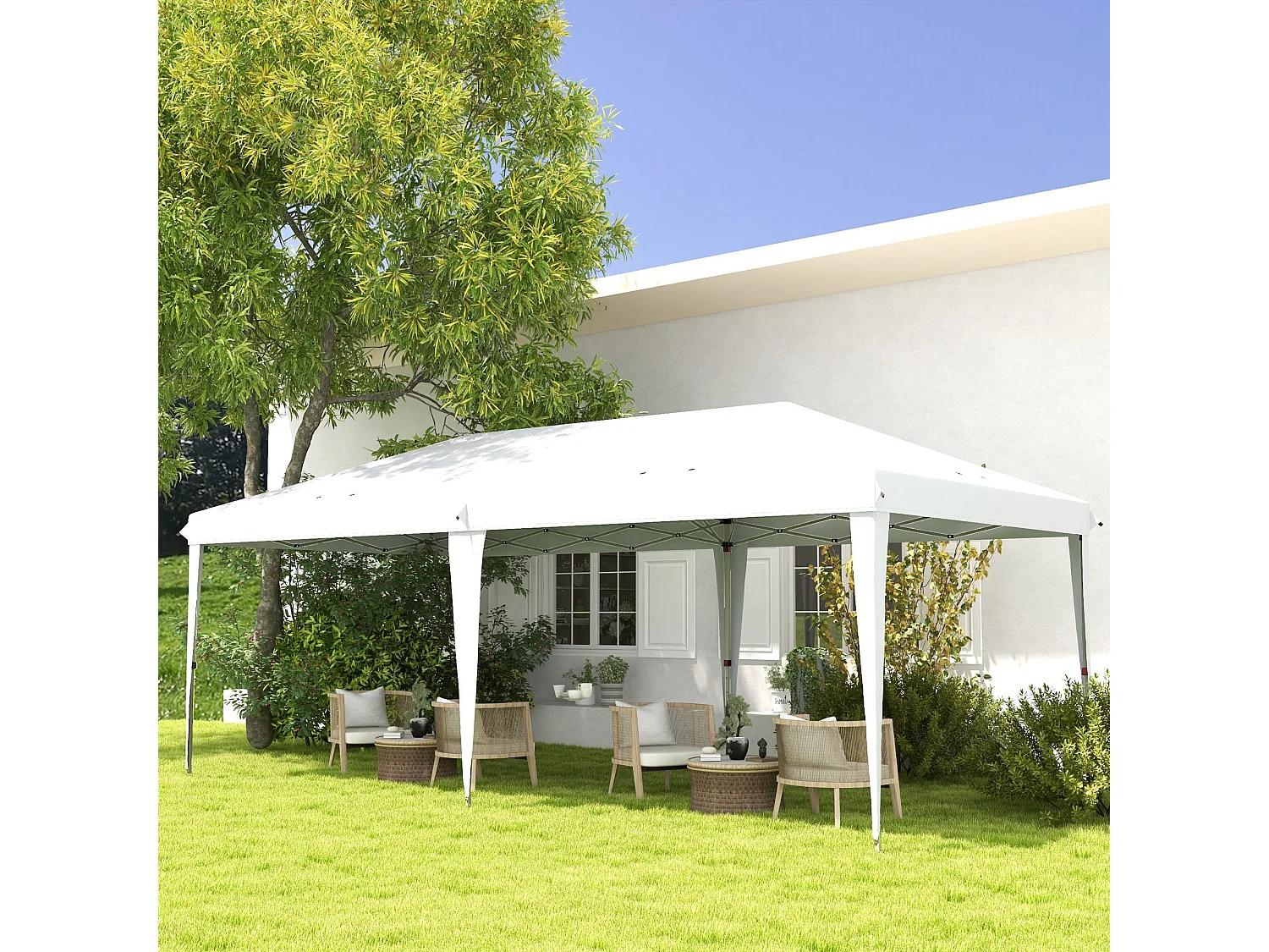 Tonnelle barnum de jardin pop-up pliant 5,85L x 2,95l x 2,7H m sac inclus acier époxy oxford haute densité blanc