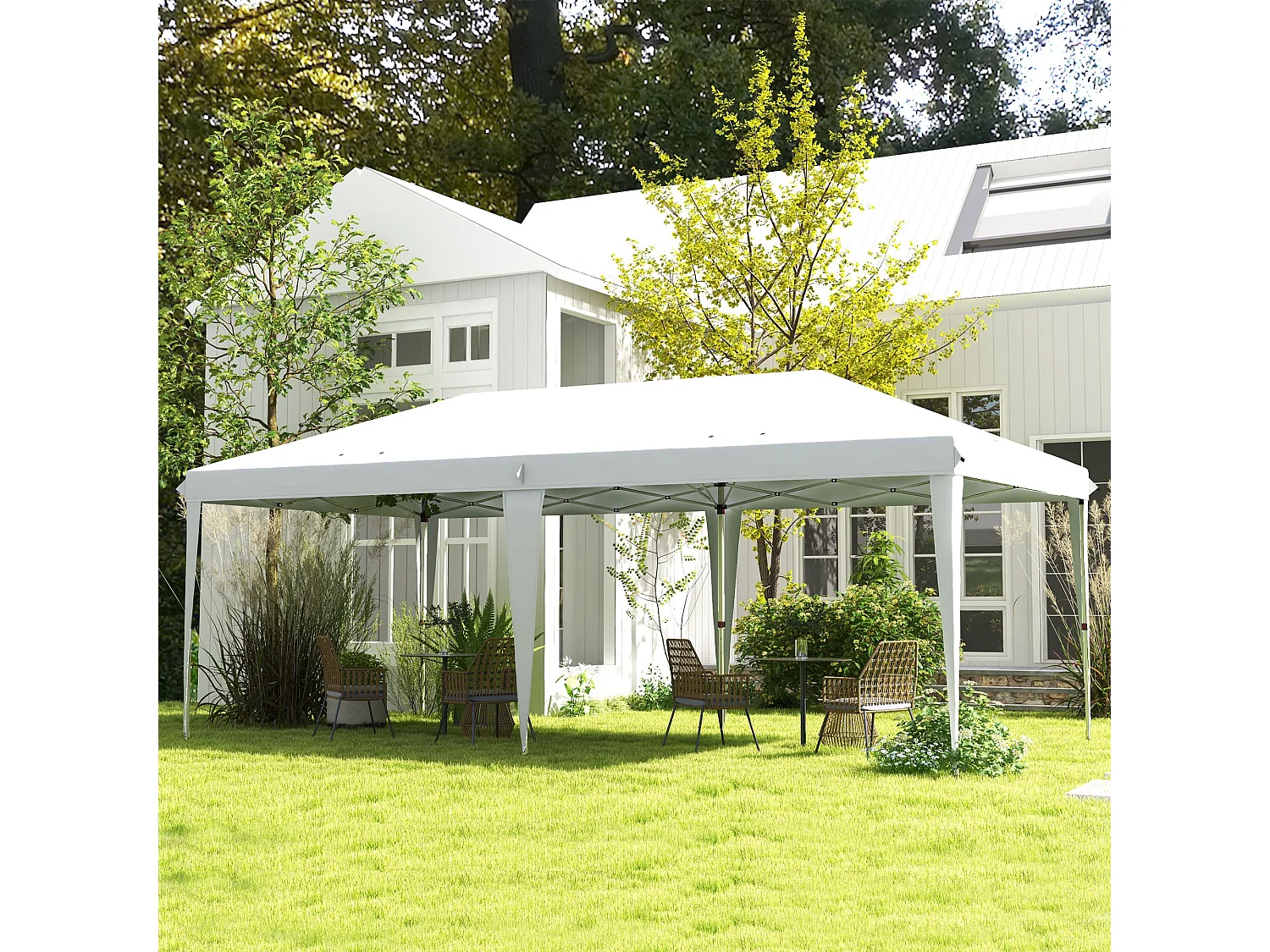 Tonnelle barnum de jardin pop-up pliant 5,85L x 2,95l x 2,7H m sac inclus acier époxy oxford haute densité blanc