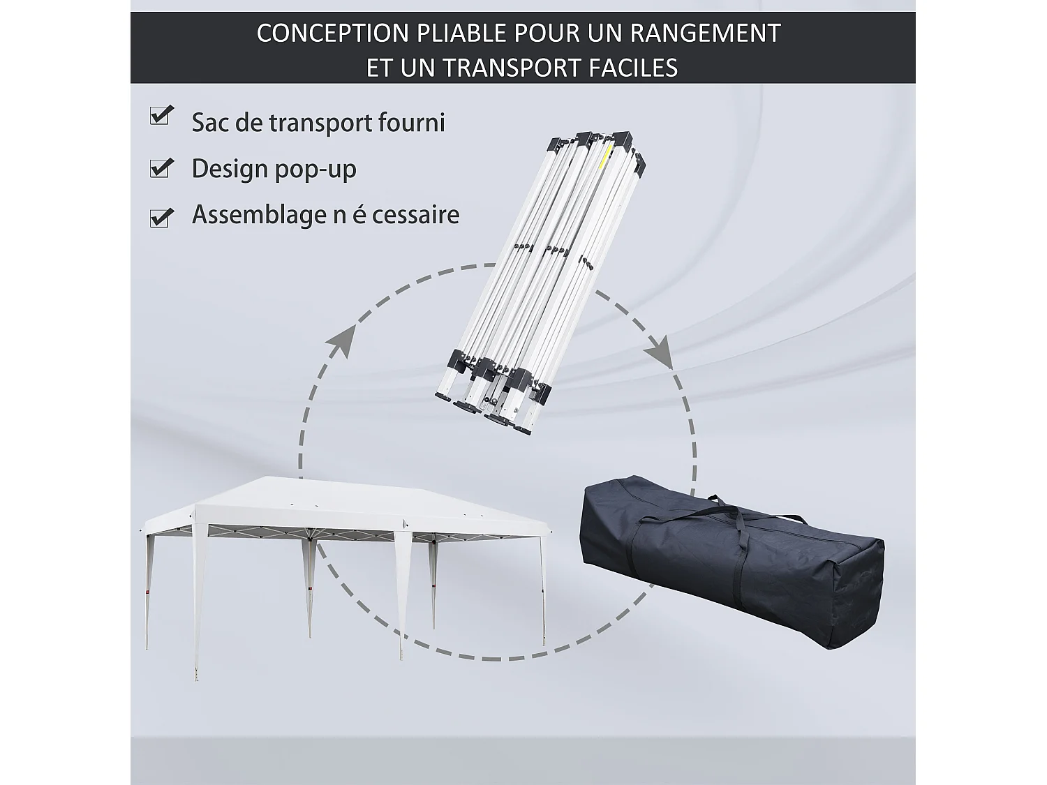 Tonnelle barnum de jardin pop-up pliant 5,85L x 2,95l x 2,7H m sac inclus acier époxy oxford haute densité blanc