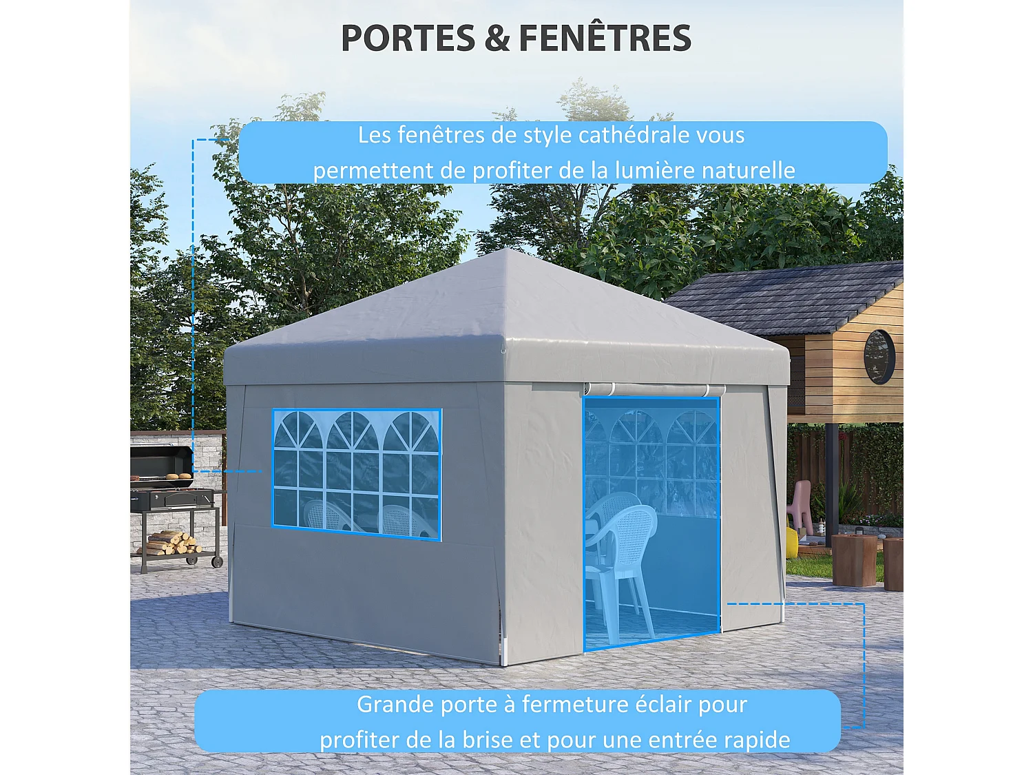 Tonnelle barnum pop-up 3 x 3 x 2,75 m anti-UV 30+ sac transport et lestage inclus