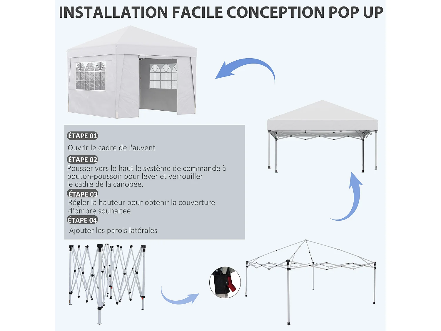 Tonnelle barnum pop-up 3 x 3 x 2,75 m anti-UV 30+ sac transport et lestage inclus