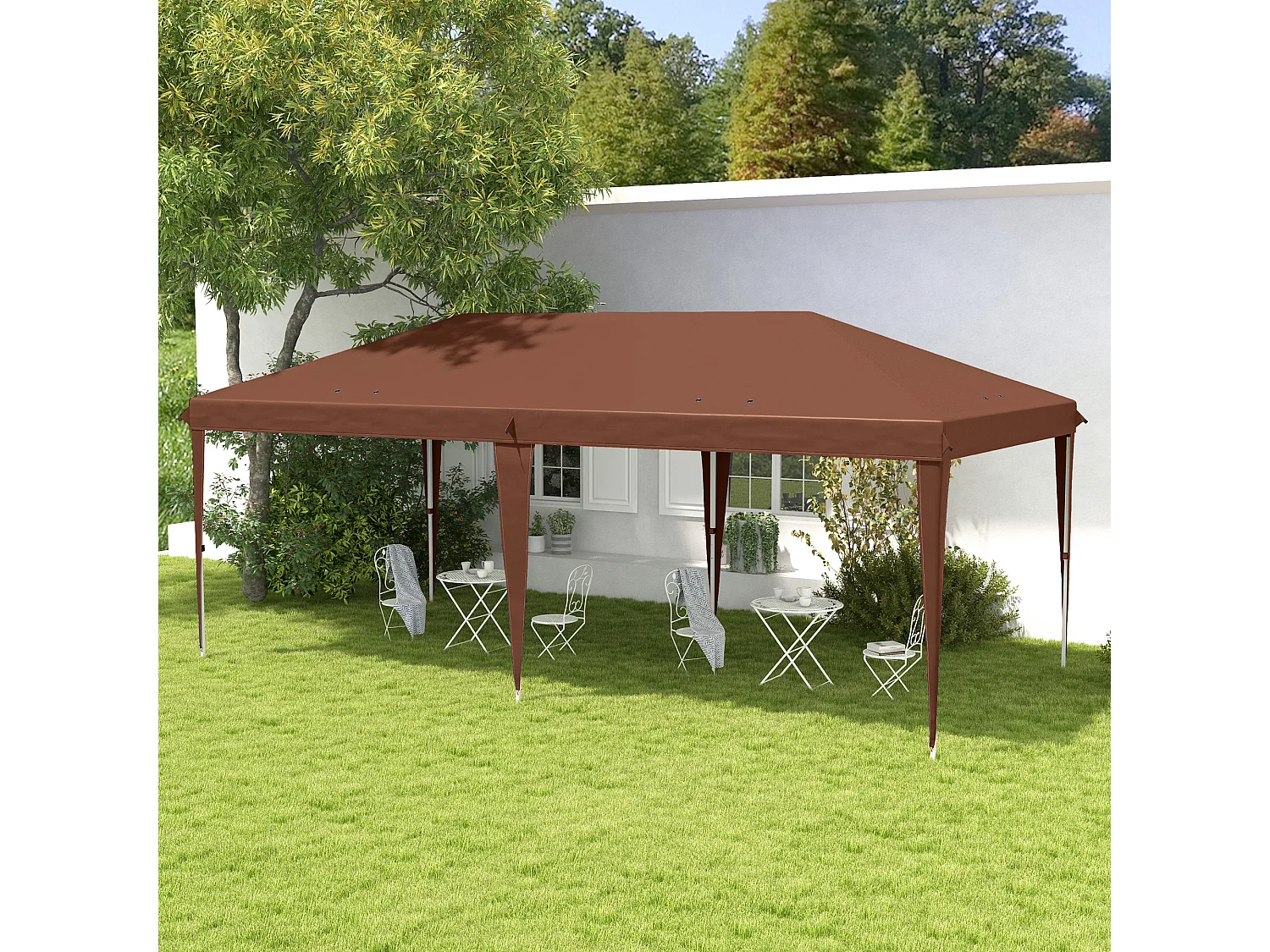 Tonnelle barnum de jardin pop-up pliant 5,85L x 2,95l x 2,7H m sac inclus acier époxy oxford haute densité marron