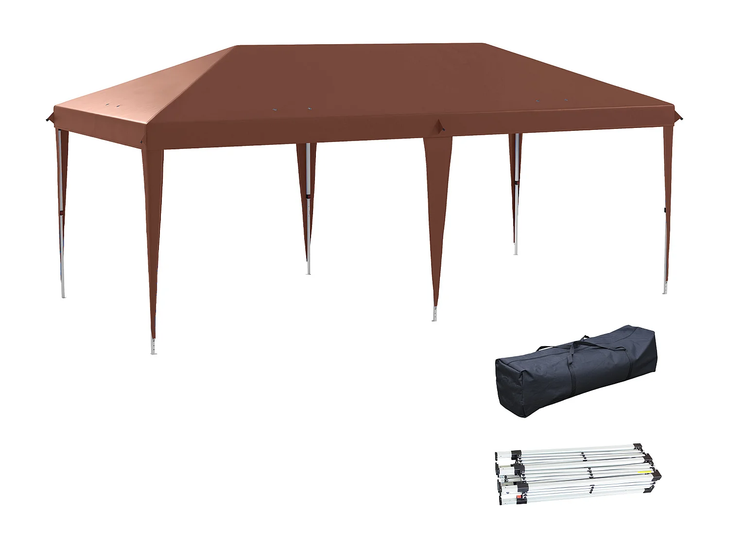 Tonnelle barnum de jardin pop-up pliant 5,85L x 2,95l x 2,7H m sac inclus acier époxy oxford haute densité marron