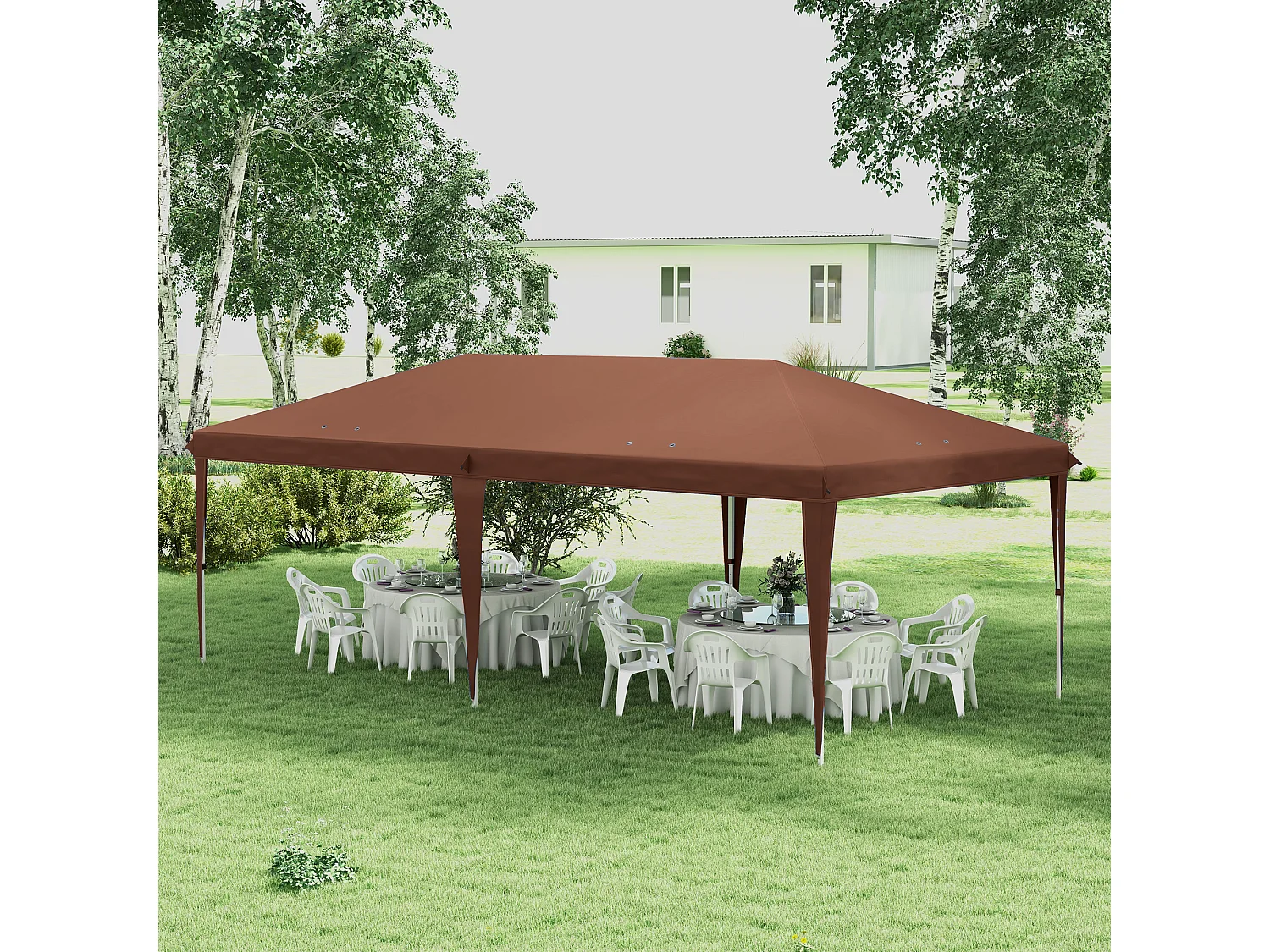 Tonnelle barnum de jardin pop-up pliant 5,85L x 2,95l x 2,7H m sac inclus acier époxy oxford haute densité marron