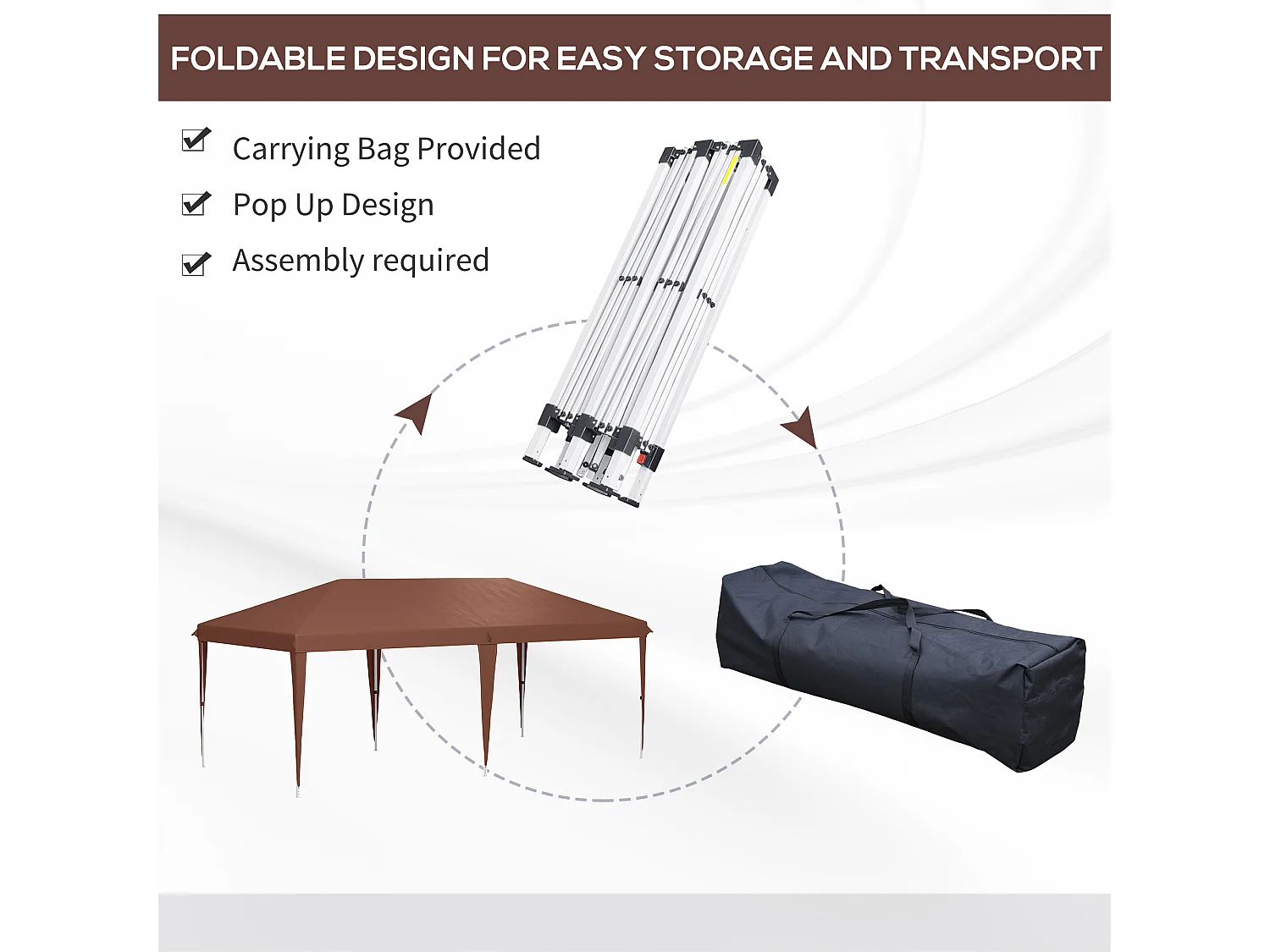 Tonnelle barnum de jardin pop-up pliant 5,85L x 2,95l x 2,7H m sac inclus acier époxy oxford haute densité marron