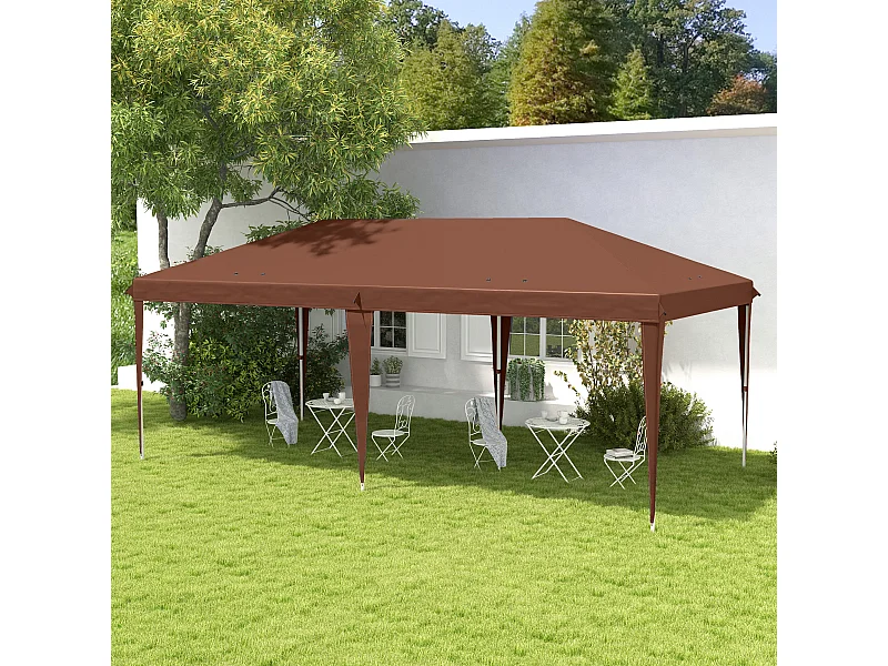 Tonnelle barnum de jardin pop-up pliant 5,85L x 2,95l x 2,7H m sac inclus acier époxy oxford haute densité marron