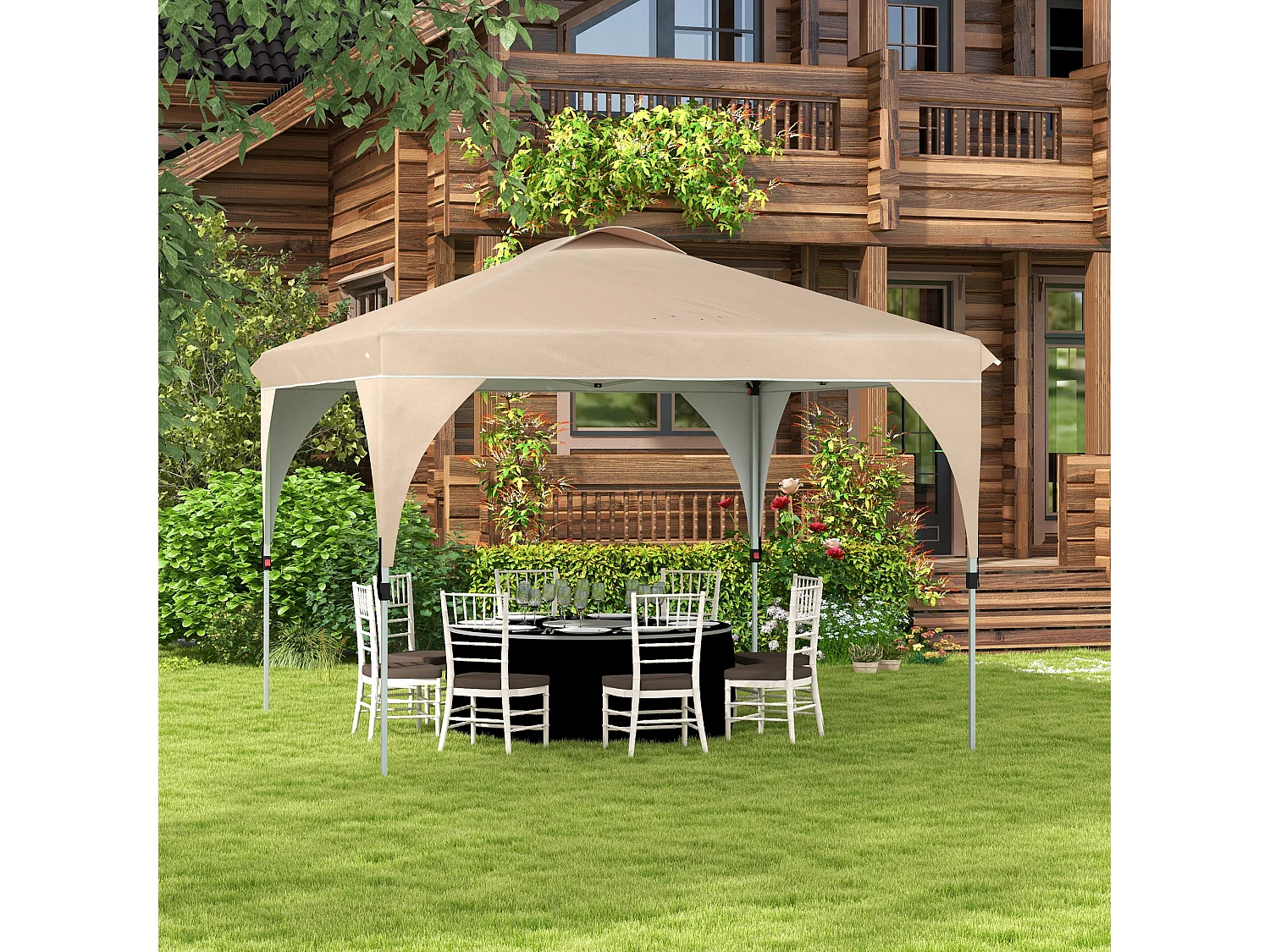 Tonnelle barnum pop-up pliant 3 x 3 m sac de transport beige