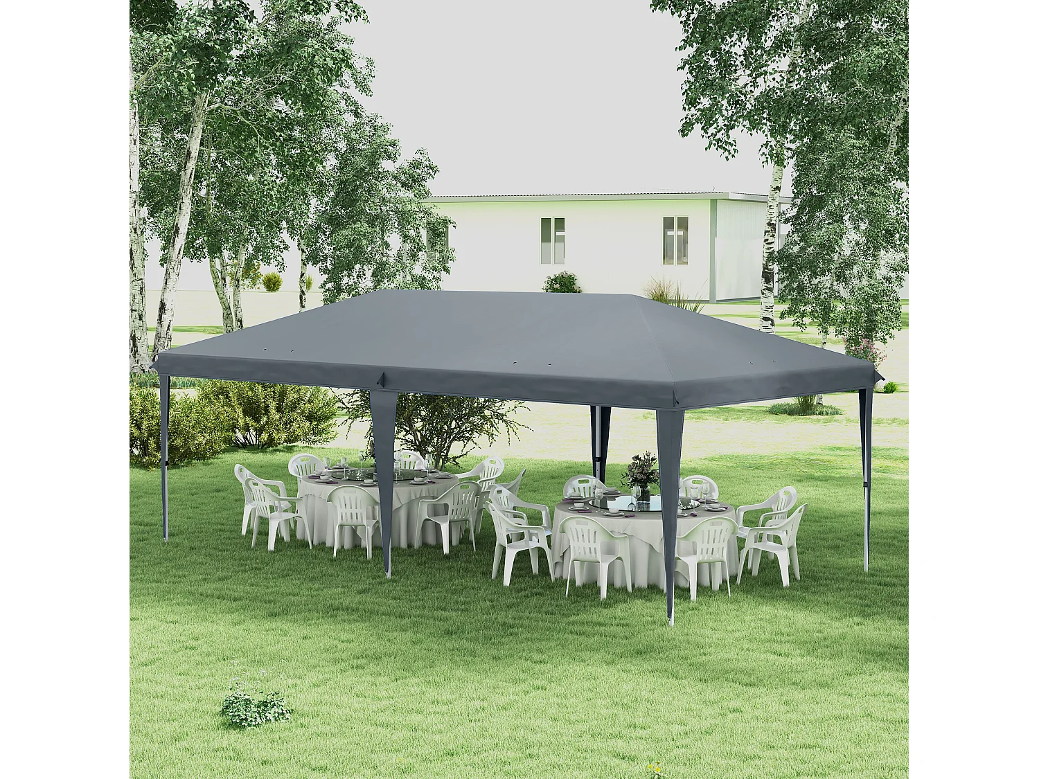 Tonnelle barnum de jardin pop-up pliant 5,85L x 2,95l x 2,7H m sac inclus acier époxy oxford haute densité gris