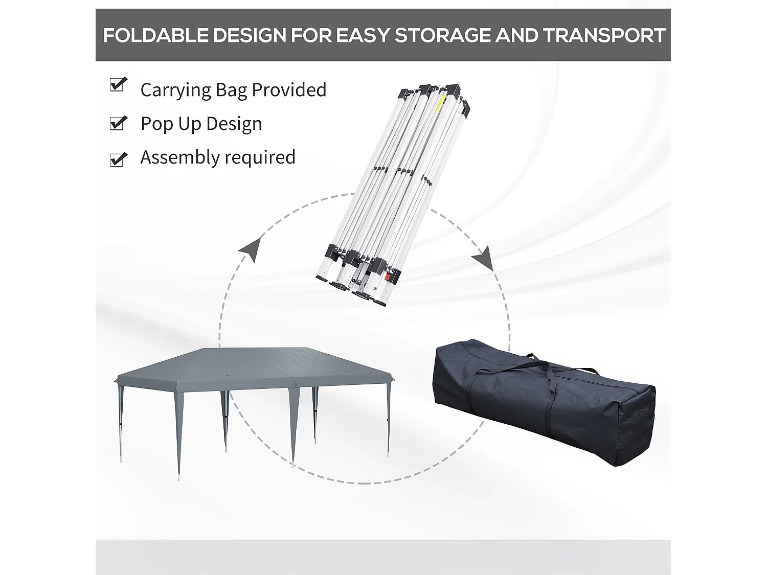 Tonnelle barnum de jardin pop-up pliant 5,85L x 2,95l x 2,7H m sac inclus acier époxy oxford haute densité gris