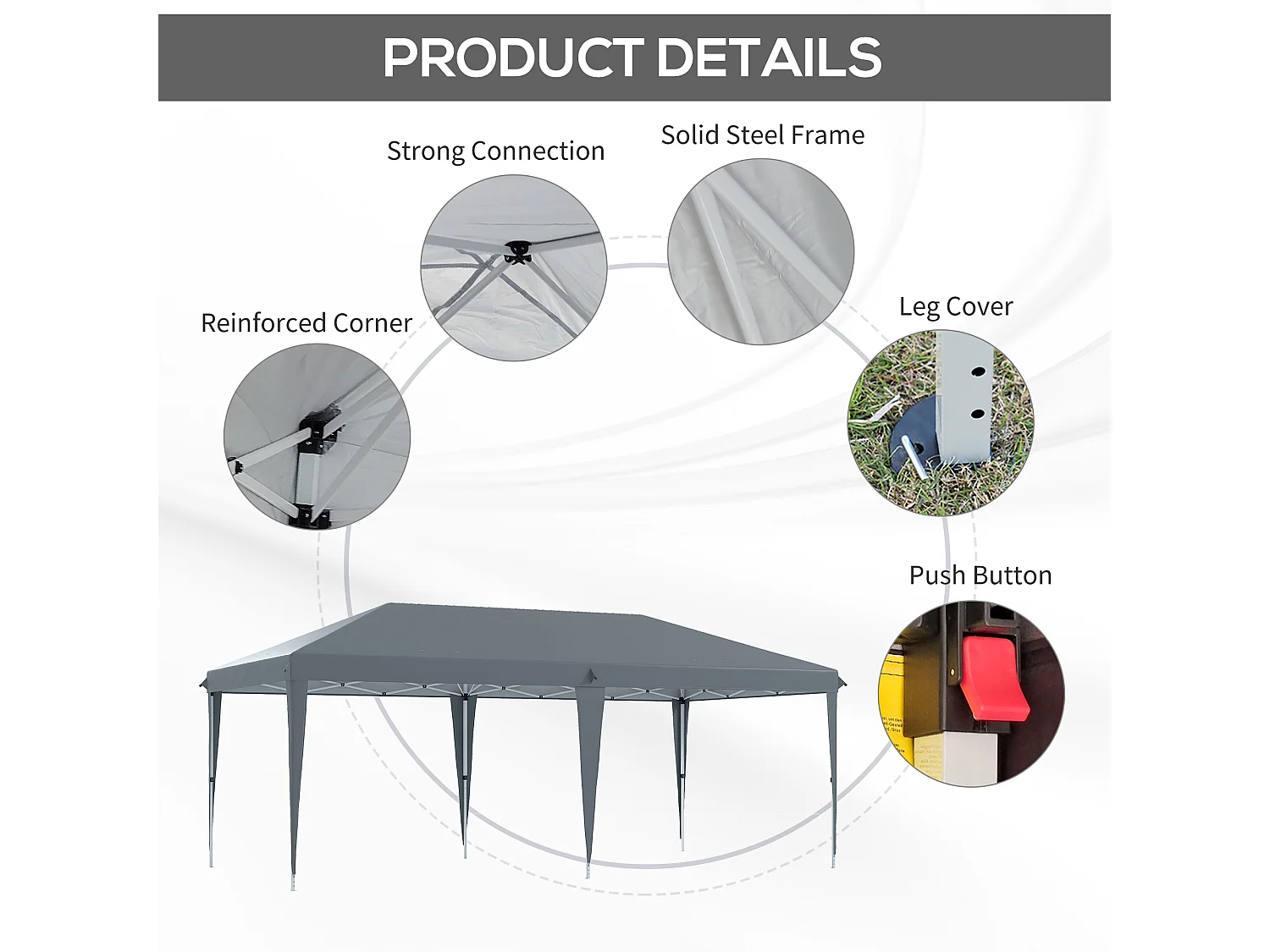 Tonnelle barnum de jardin pop-up pliant 5,85L x 2,95l x 2,7H m sac inclus acier époxy oxford haute densité gris