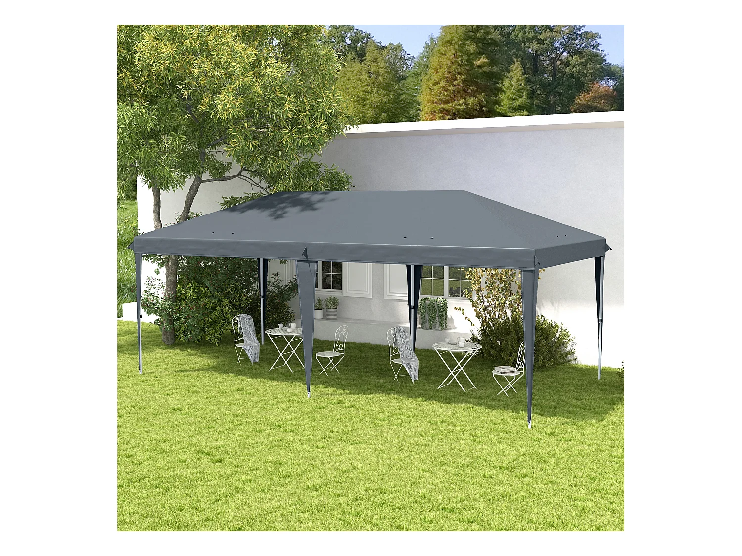 Tonnelle barnum de jardin pop-up pliant 5,85L x 2,95l x 2,7H m sac inclus acier époxy oxford haute densité gris