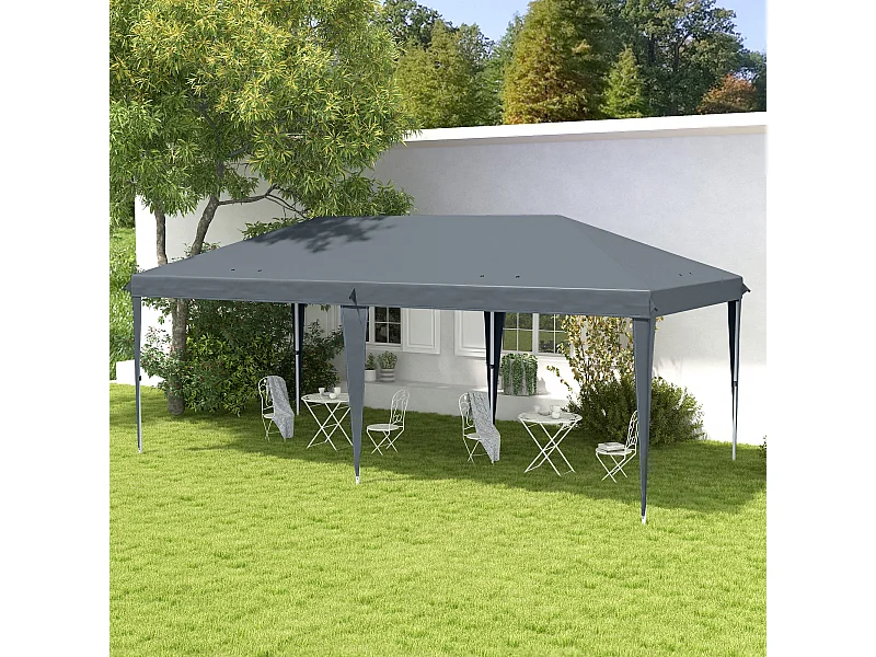 Tonnelle barnum de jardin pop-up pliant 5,85L x 2,95l x 2,7H m sac inclus acier époxy oxford haute densité gris