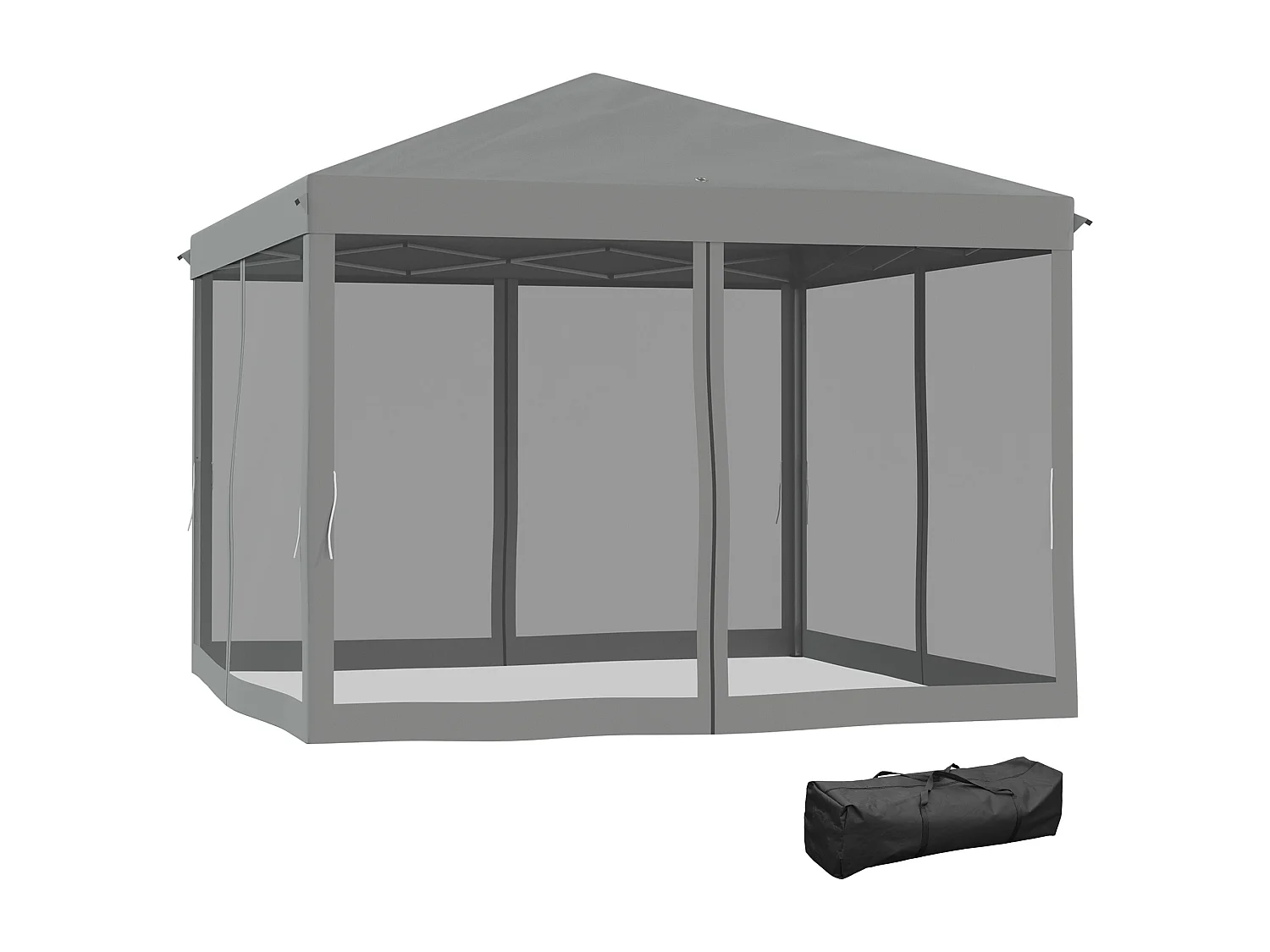 Tonnelle barnum pliant style colonial 2,95L x 2,95l x 2,6H m 4 moustiquaires + sac de transport gris