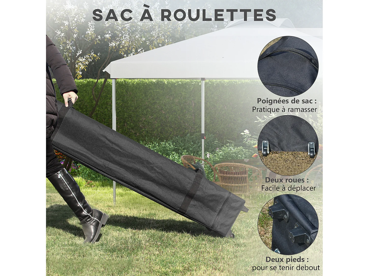 Tonnelle barnum pop-up pliant 3 x 3 m sac de transport à roulettes blanc