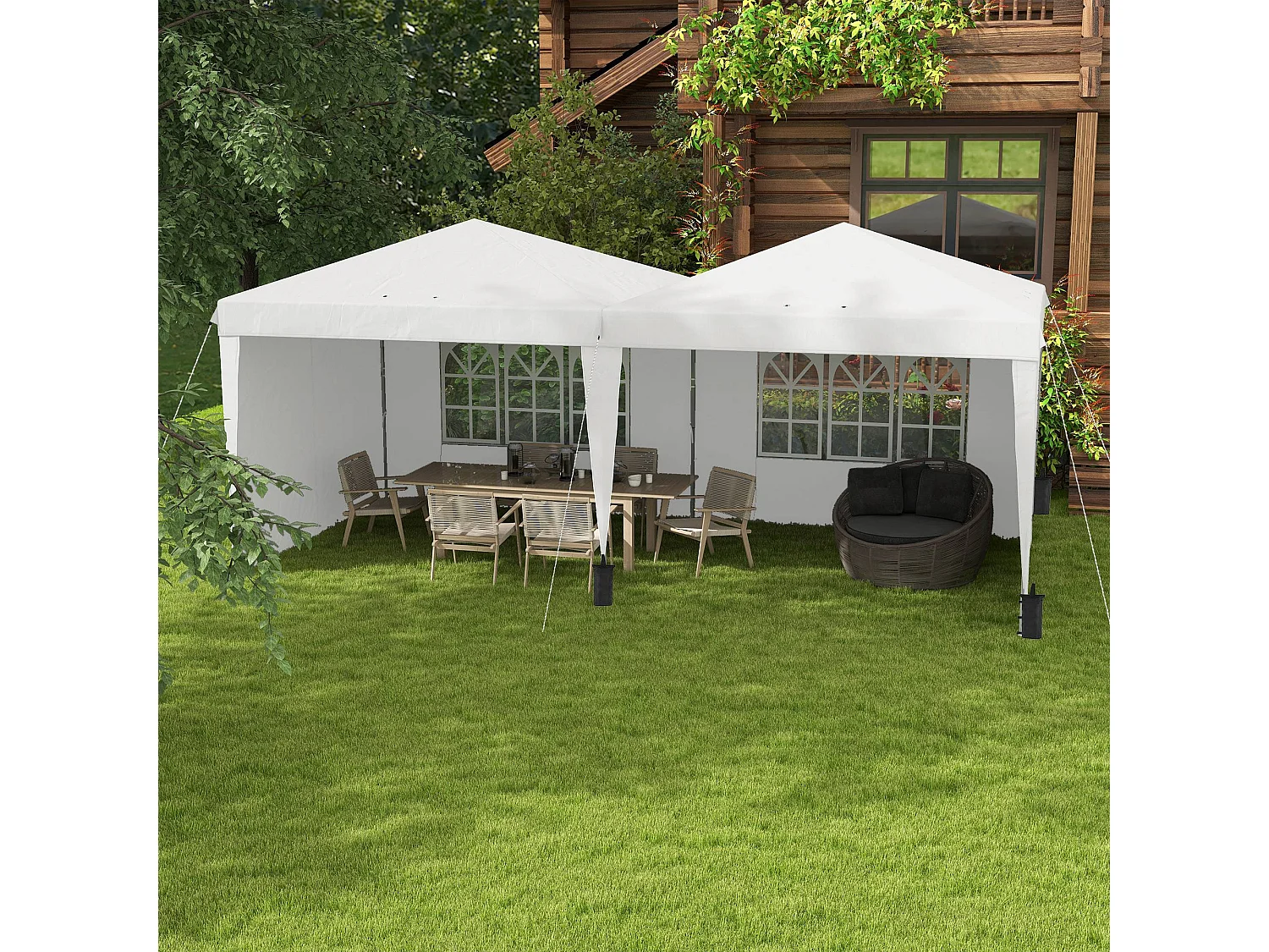 Tonnelle barnum pliant pop-up - 4 pans latéraux amovibles, 6 fenêtres, sac transport, 5 sacs lestage - acier Oxford blanc