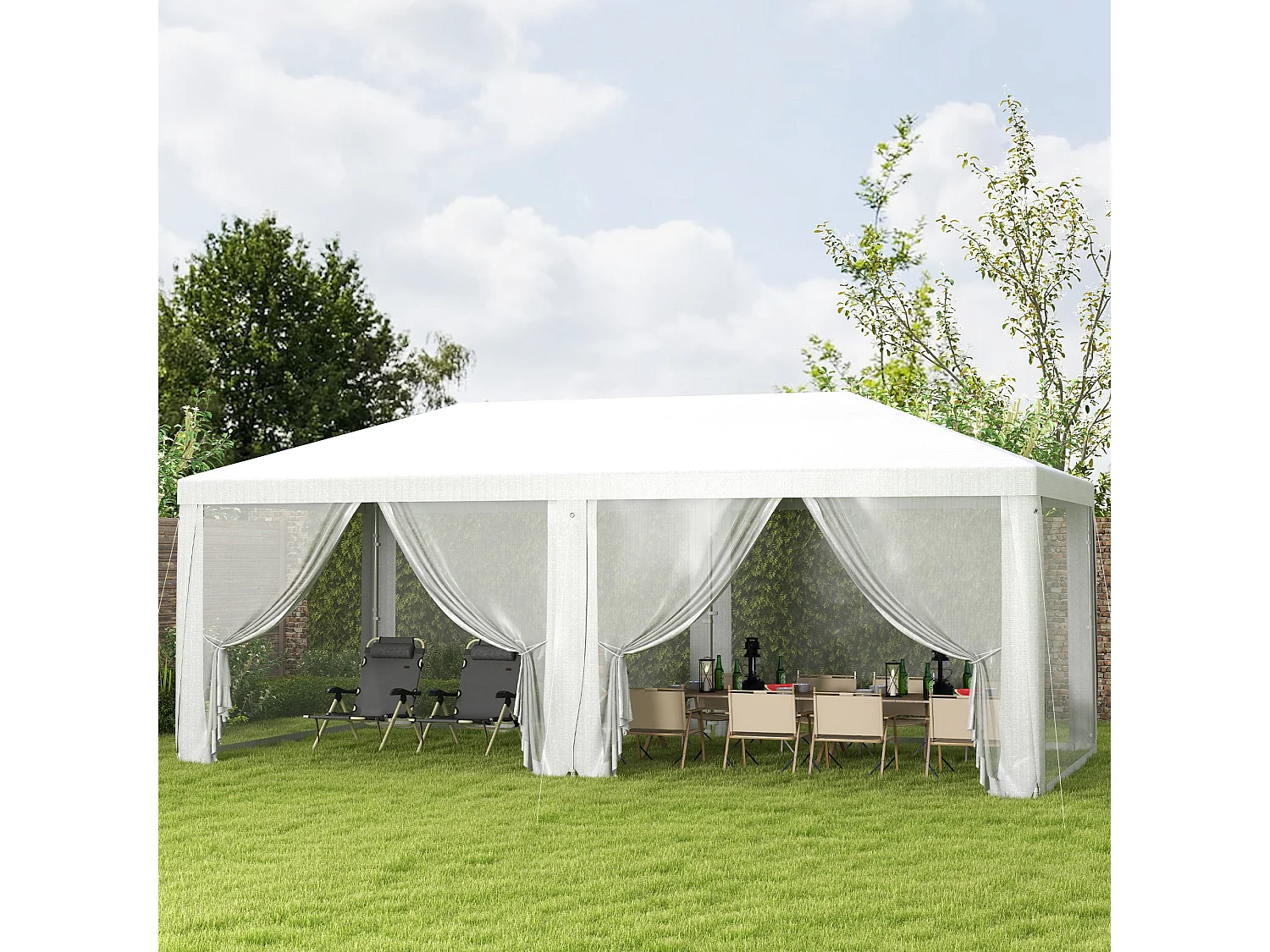 Tonnelle barnum dim. 5,85L x 2,95l x 2,55H m 6 moustiquaires amovibles blanc noir