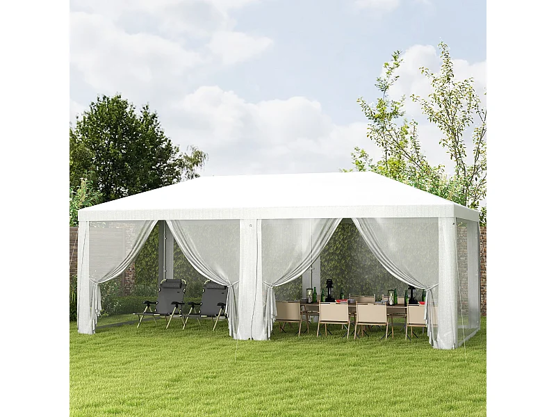 Tonnelle barnum dim. 5,85L x 2,95l x 2,55H m 6 moustiquaires amovibles blanc noir