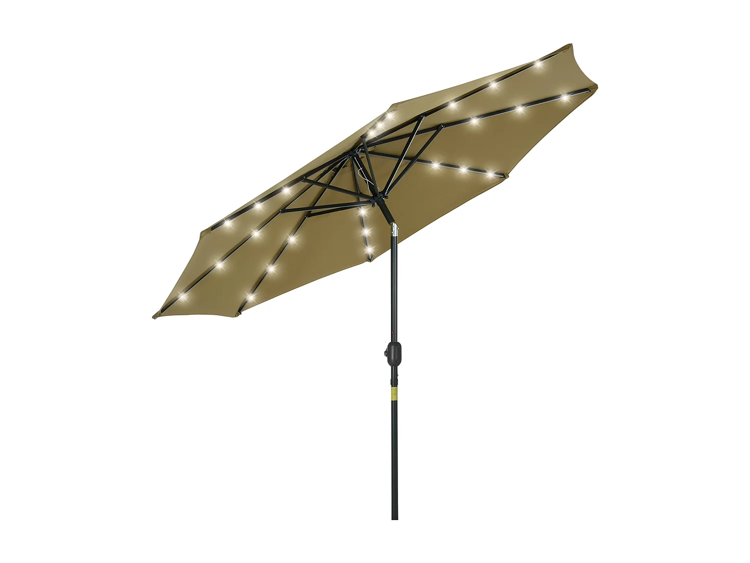 Parasol octogonal inclinable Ø 2,67 x 2,4 m lumineux solaire 24 LED polyester haute densité 180 g/m² kaki