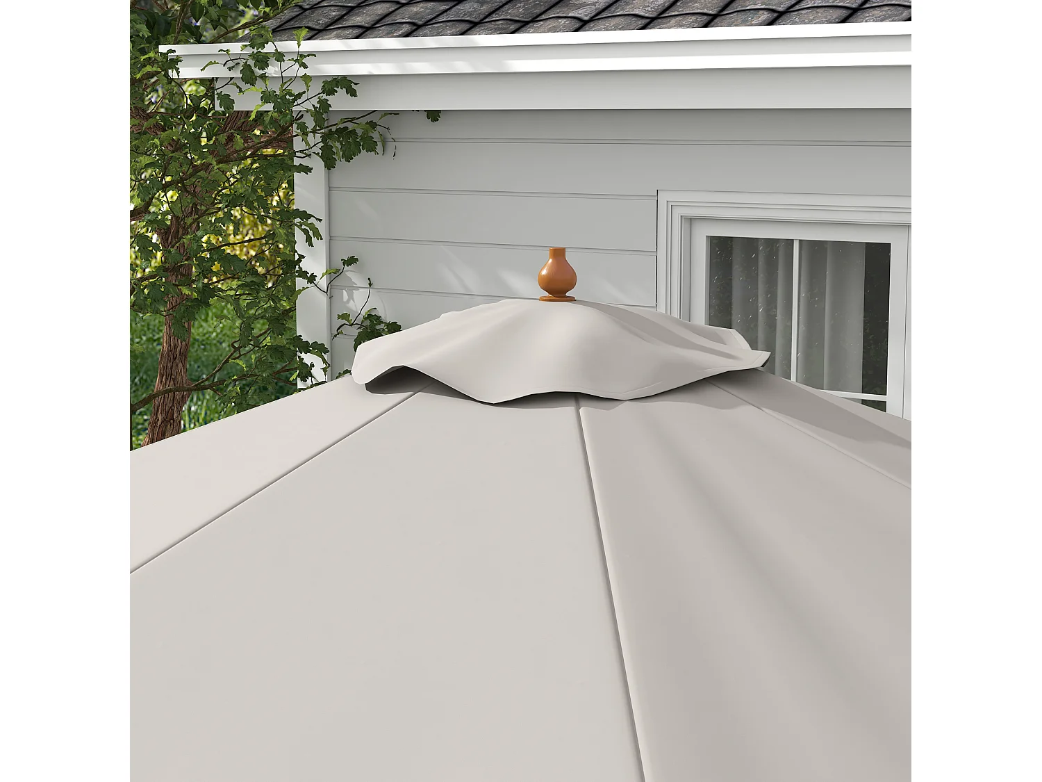 Parasol droit rond grande taille de jardin Ø 3,25 x 2,5H m bois de bambou polyester gris